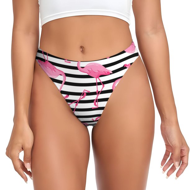 Balery Flamingos Tangas de Algodón para Mujer con Estampado – Ropa Interior Sexy, Transpirable, G-string-Small