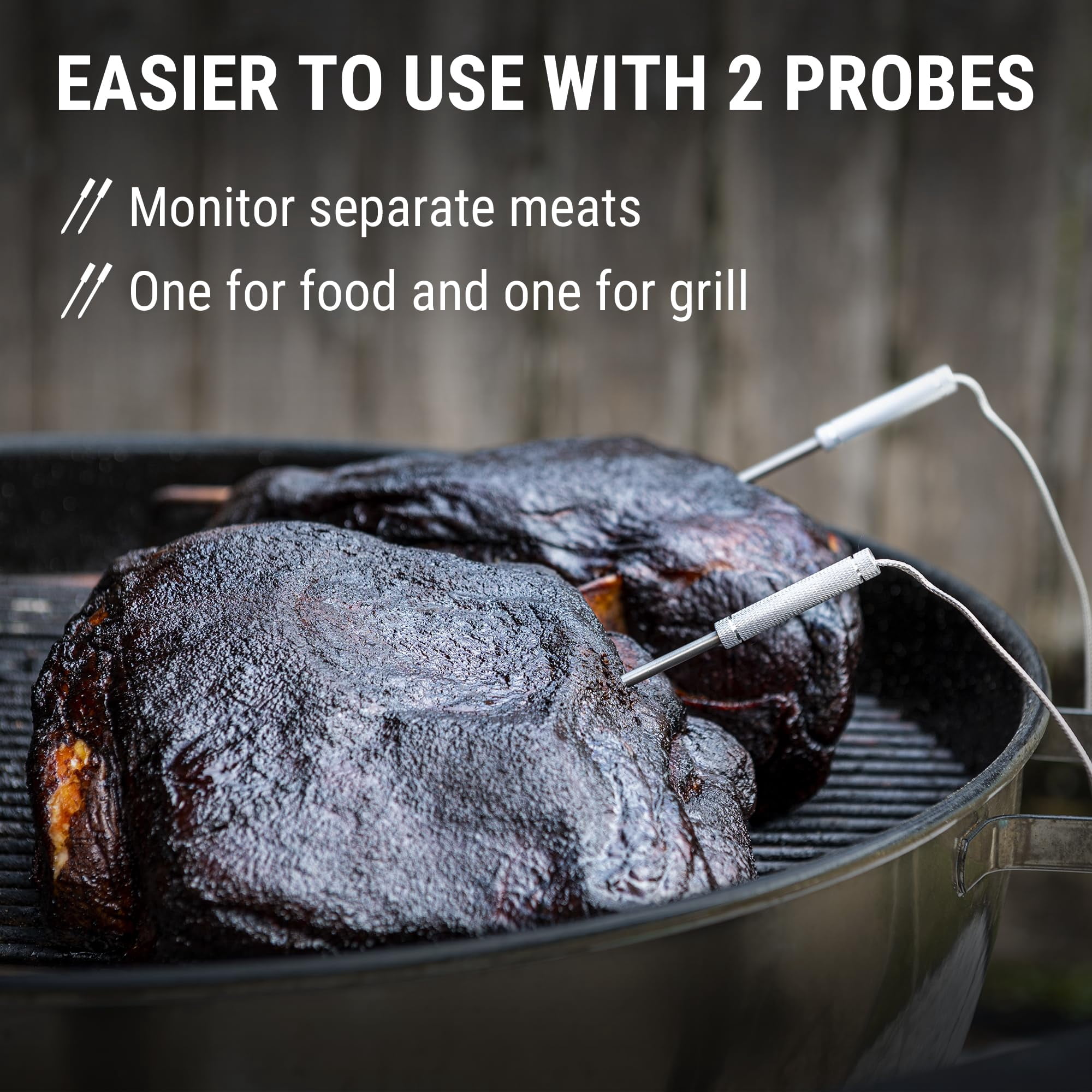 Bluetooth Meat Thermometer 650 ft Range Dual Probe for Grilling Smoking Oven Cooking Turkey Beef Pork, Wireless Digital Food Thermometer, Orange