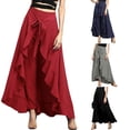thumbnail image 2 of Asymmetrical Ruffle Hem Wide-Leg Pants,Women's Culottes Tie Ruffle Casual wide leg pants, 2 of 8