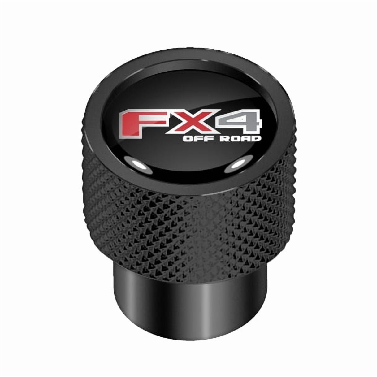 Ford F150 FX4 Off Road in Black on Black Aluminum Tire Valve Stem Caps