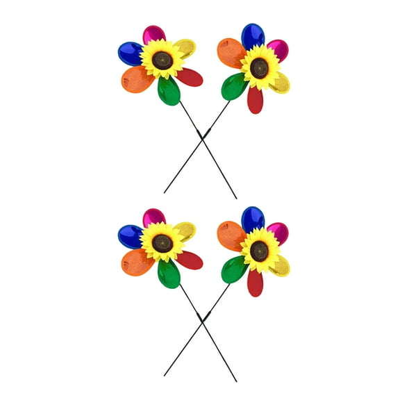 4pcs Rainbow Sunflower Wind Spinners Decorative Yard Art Windmills Colorful Outdoor Wind Sculptures Large Flower Wind for Garden Yard Lawn