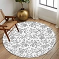 thumbnail image 3 of 5ft Round Rug, Grey Flower Non-Skid Rubber Backing Large Area Rugs - Living Room Bedroom Home Office, Vintage Farmhouse Boho Leaf Spring Plant Indoor Floor Mat Carpets Washable Rug, 3 of 9