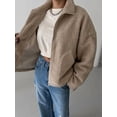 thumbnail image 6 of Women Winter Fleece Jacket Trendy Long Sleeve Zip Up Cropped Warm Coat Fall Fashion Workout Clothes Khaki S, 6 of 8