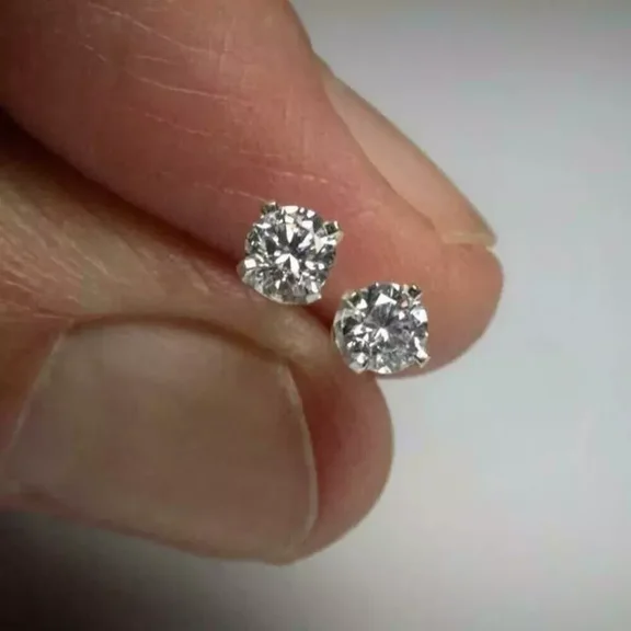 1.5 Ct Round Cut Natural Moissanite Women's Stud Earrings 14K White Gold Plated