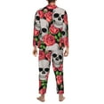 thumbnail image 5 of Bingfone Men'S Pajama Set 2 Piece Loungewear Pjs, Long Sleeve With Pajama Pants-Skull And Roses, 5 of 9
