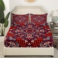 thumbnail image 3 of Vintage Boho Flower Fitted Sheet Queen Bohemian Paisley Bed Sheets Exotic Tribal Floral Sheet Set Women Retro Rustic Farmhouse Floral Bedding Set Red Blue 2 Pillow Cases, 3 of 5