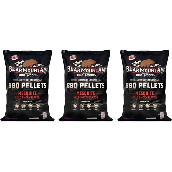 Bear Mountain BBQ FK17 Premium 20 Pounds All Natural Hardwood Mesquite BBQ Hardwood Smoker Pellets for Outdoor Electric Grilling and Smokers 3 Pack