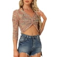 thumbnail image 4 of INSPIRE CHIC Women's Casual V Neck Twist Front Hollow Out Sweater Long Sleeve Knit Crop Top, 4 of 5
