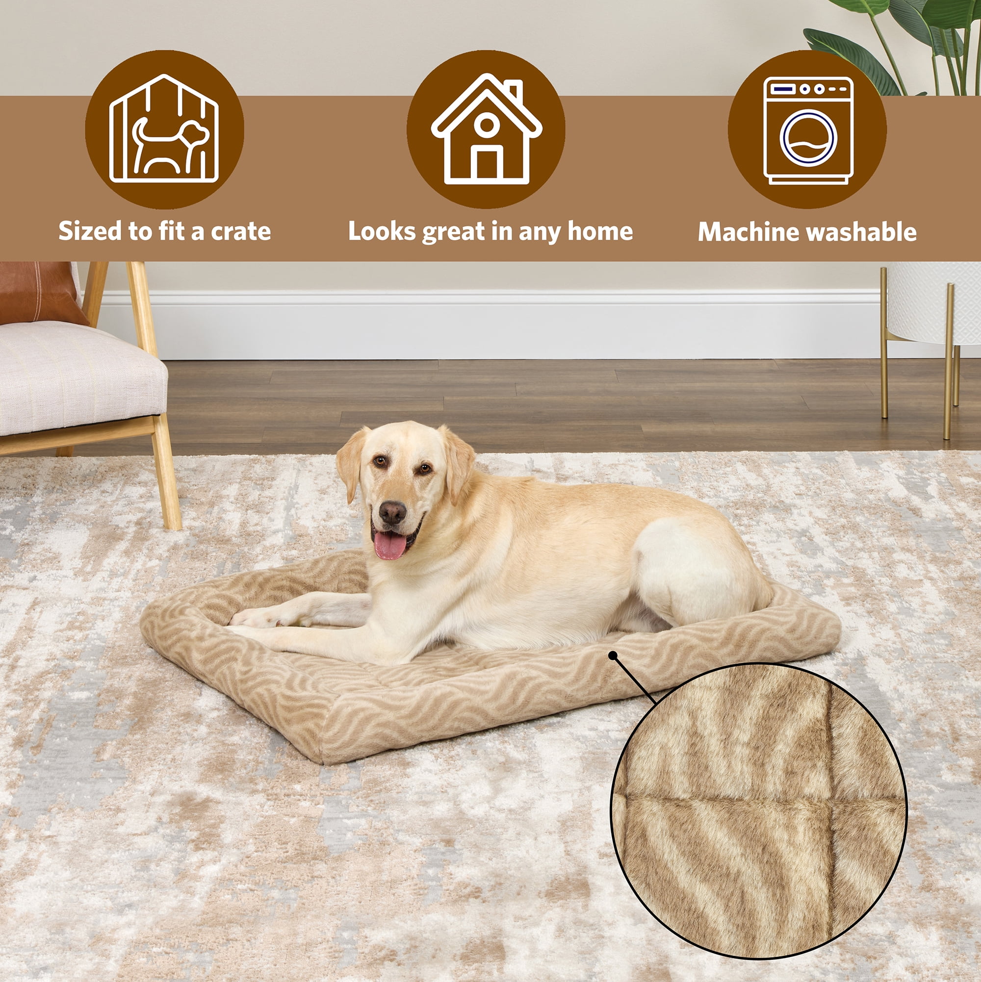 MidWest Homes for Pets QuiteTime Deluxe Wave Bolster Bed for Large Dogs; Machine Wash/Dry; Tan; 42 Inch; 40242-WVTN