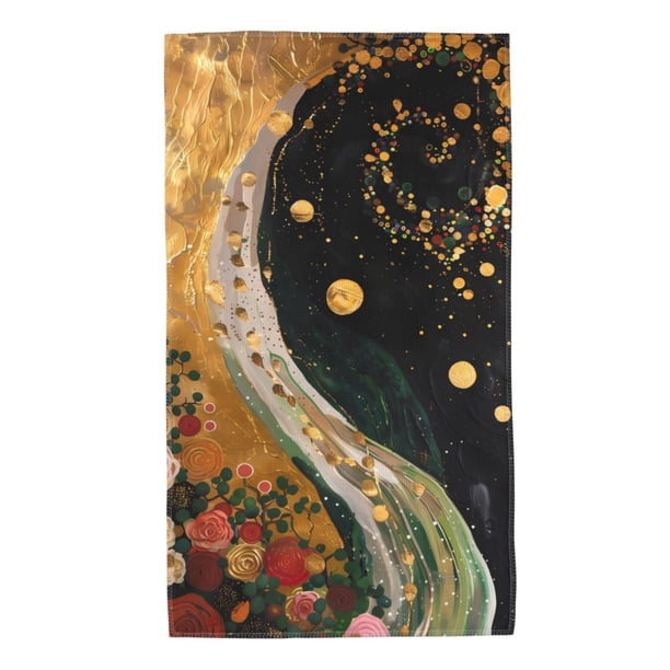 Balery Abstract Gold Floral Galaxy Toalla de Microfibra Premium con Estampado – 27.5x16 pulgadas, Alta Absorción, Suave y Aterciopelada, Secado Rápido