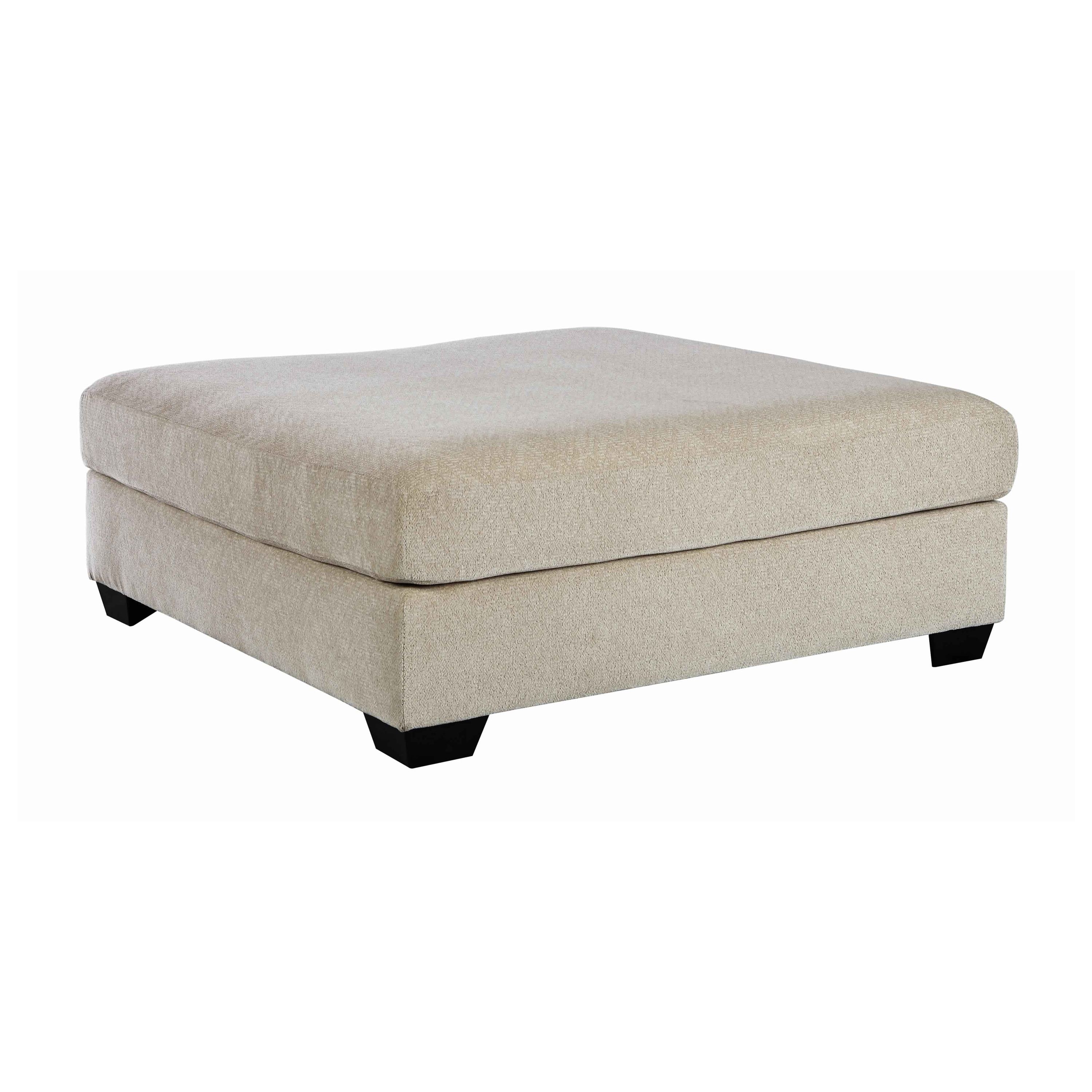 Fabric Upholstered Wooden Ottoman with Block Feet, Cream and Black