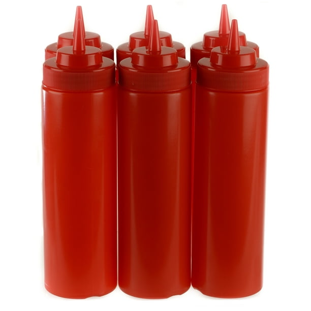 [2 PACK] 24 Oz Red Plastic Condiment Squeeze Bottles Squirt Bottle for