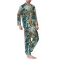 Adobk Vintage Print Island Skull Print Mens Pajamas Set Long Sleeve