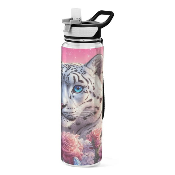 BZSMCE Sport Bottle Snow Leopard Roses Crystals Outdoor sports Water Bottle Size: 10.4x3in