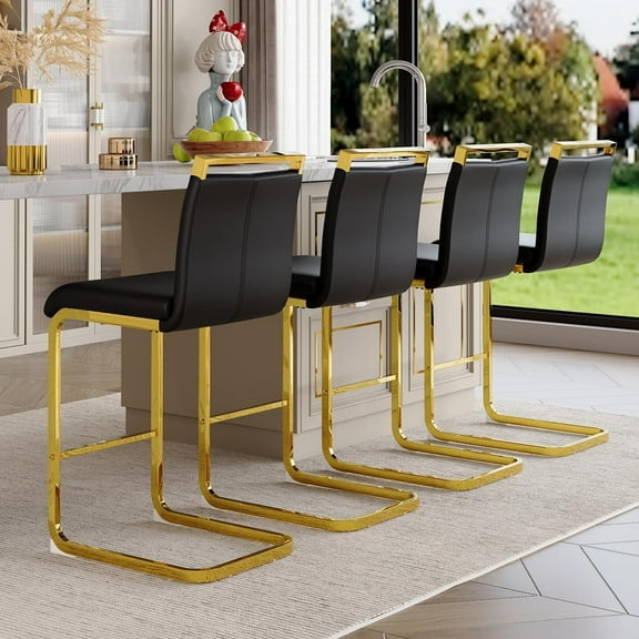 Lecut Bar Stools Set of 4, 25" Counter Height Bar Stools with Back and Footrest, Modern Leather Counter Stools, Armless Bar Chairs for kitchen island, Pub, Bar
