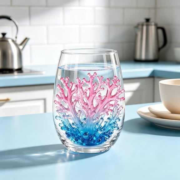 Stemless Wine Glasses Beach Themed Coastal Decor Drinkware Tumbler Set Cocktail for Home Bar Nautical Kitchen Beach House Entertaining Gift