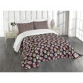 thumbnail image 3 of Ambesonne Colorful Quilted Bedspread Set 3 Pcs, Sugar Skulls Flowers, Queen Size, Multicolor, 3 of 5