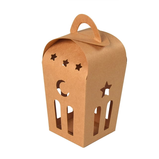 Candy Gift Box Small Hand Held Hollow House Design Paper for Ramadan 10 PCs Pack