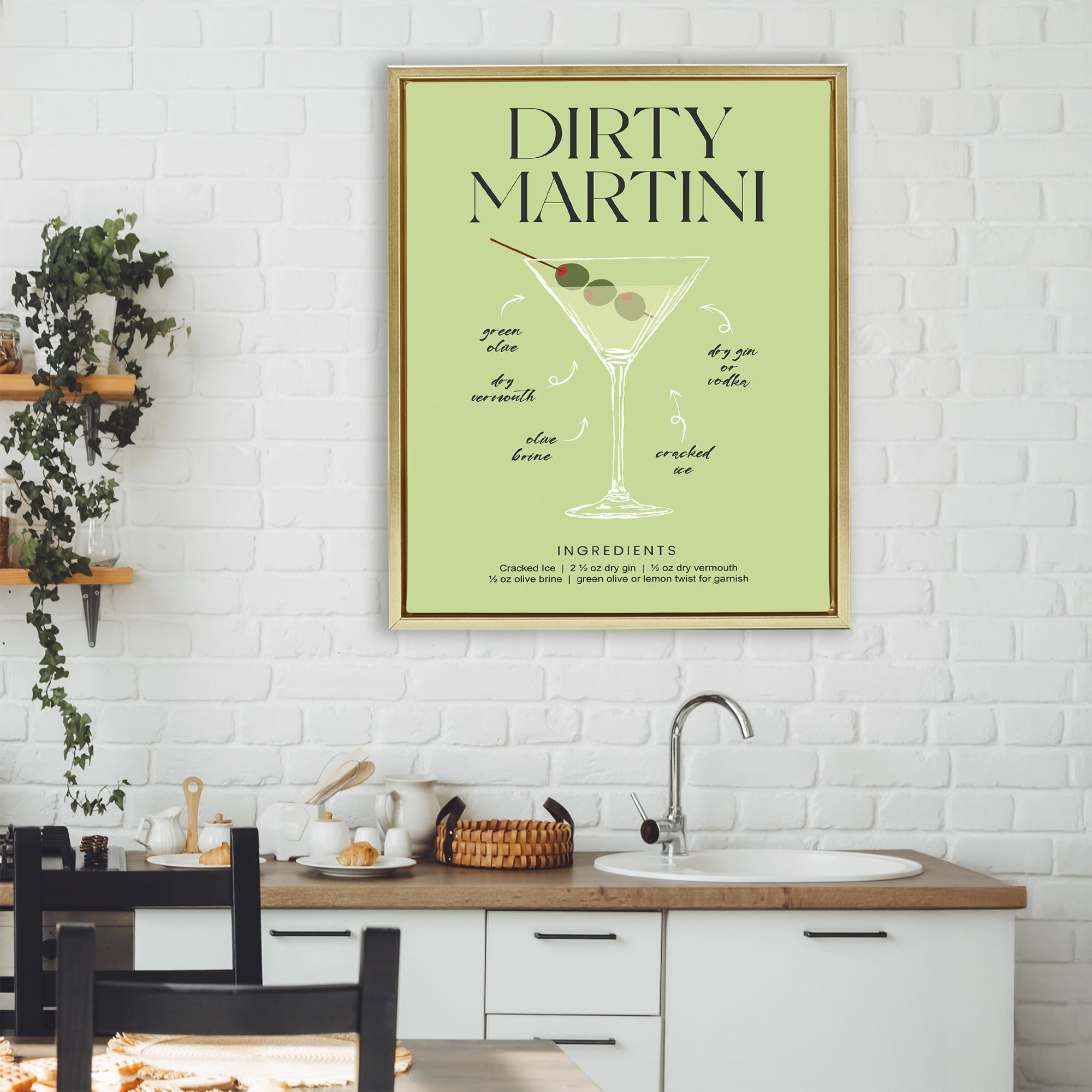 Stupell Industries Dirty Martini Green Recipe Gold Framed Floater Canvas Wall Art, design by Lettered and Lined
