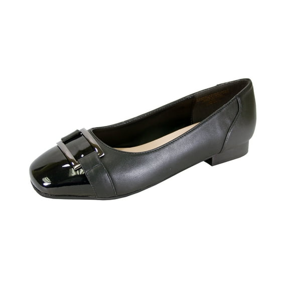 PEERAGE Tonya Women's Wide Width Leather Square Toe Comfort Flat BLACK 6.5