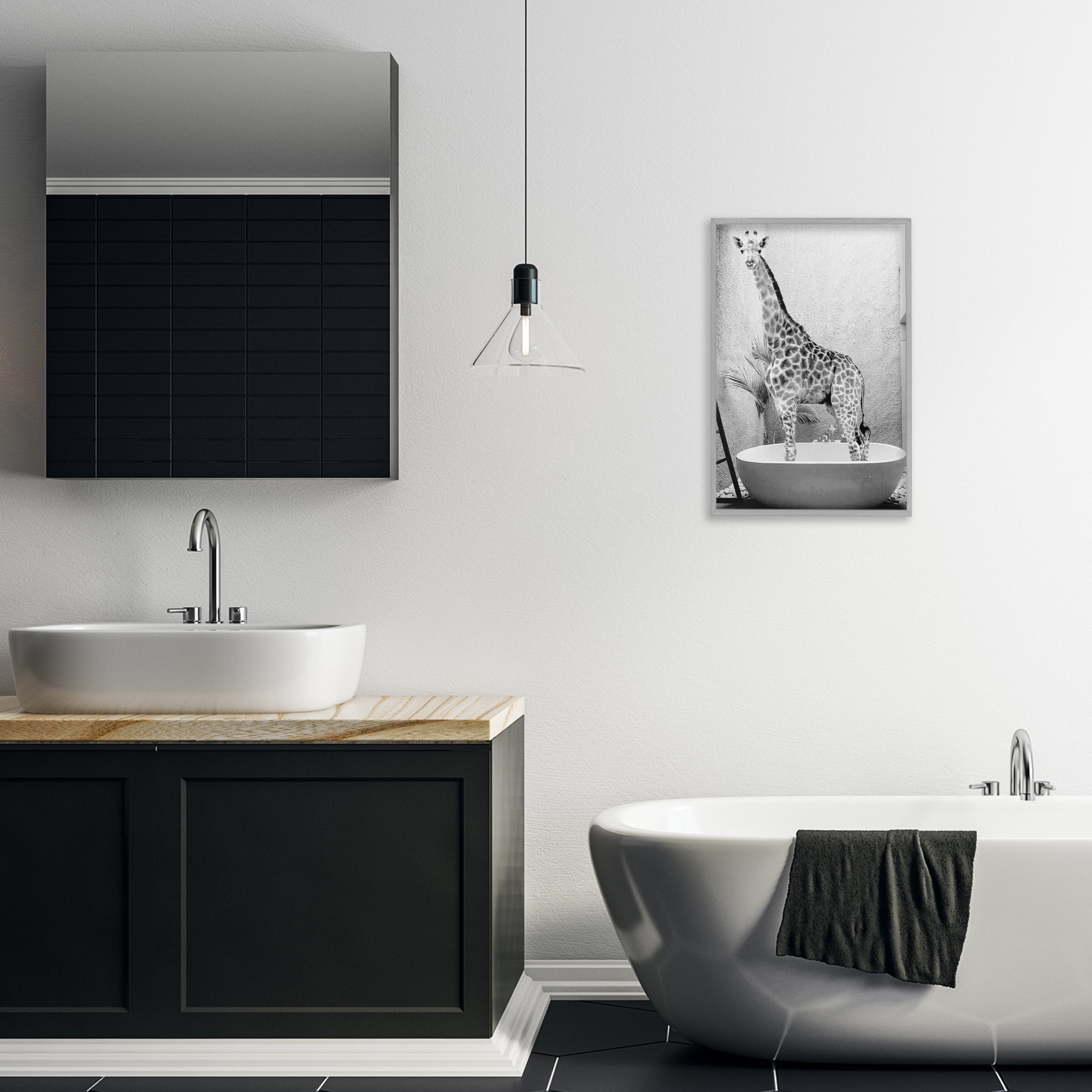 Stupell Industries Safari Bath Standing Tall Gray Framed Giclee Art, design by SD Graphics Studio