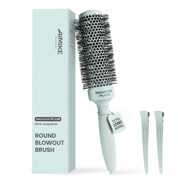 AIMIKE NaturaVol PLUS Extra-Long Round Brush for Blowouts, 1.7" Barrel (2.5" Full Diameter), Ceramic Ionic Hair Brush for Medium-Long & Thick Hair, Soft Volume, Loose Waves & Shine