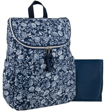 Baby Essentials 2 Piece Baby Diaper Backpack with Stroller Straps and Matching Changing Pad in Navy Blue Floral
