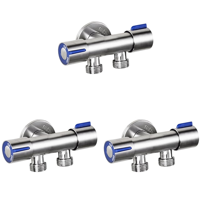 3X G1 / 2 x 1/2 304 de Acero Inoxidable, Una En Dos VáLvulas de ángulo de Vías, Doble Manija Doble Control Grifo Multifunción Frío Simple
