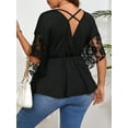 thumbnail image 4 of Plus Size Solid Color Lace Contrast Women's Top, 4 of 15