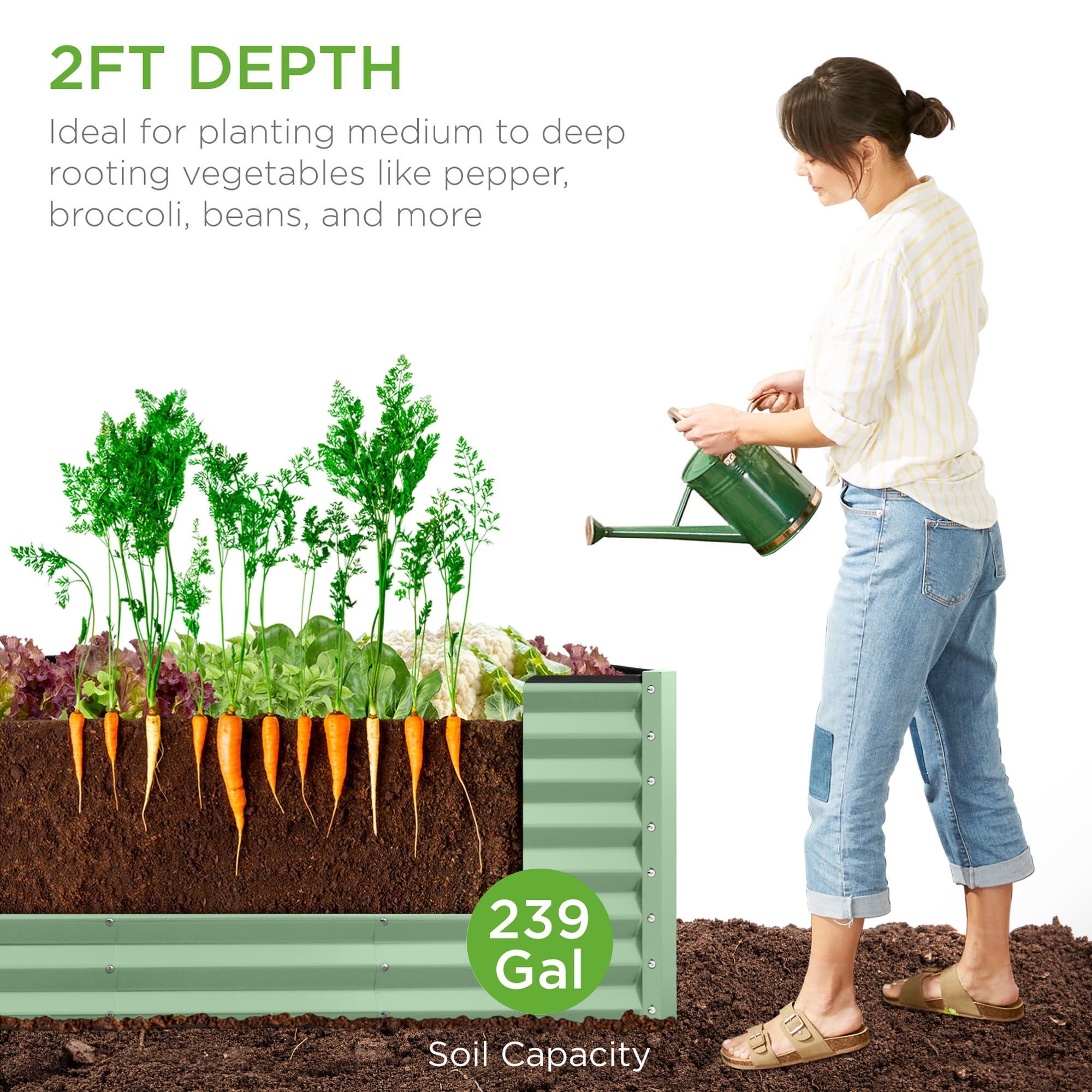 Best Choice Products 8x2x2FT Large Outdoor Planting Box for Backyard Vegetables, Herbs, Flowers, Greenery - Sage Green