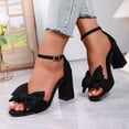 thumbnail image 2 of FRSASU Women's Heeled Sandals Black Bow Round Open Toe Buckle Chunky Block Heel Comfortable Wedding Dress Shoes Black, 2 of 9