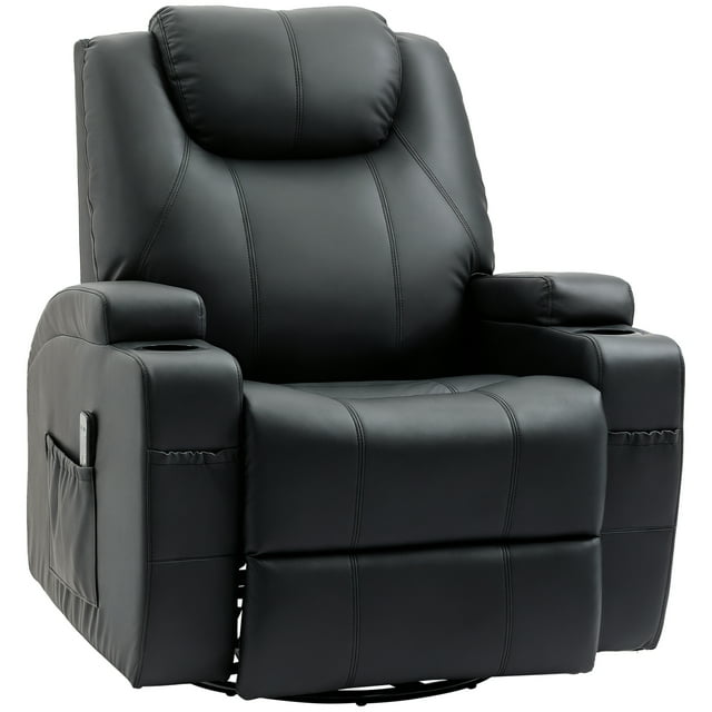 HOMCOM Fauteuil Inclinable de Massage en Cuir PU avec Siège Pivotant à 360 Degrés