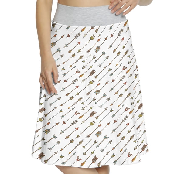 Women's Arrows Prehistoric Ornaments A-line Printed Skirt Casual Wear, XL, Multicolor Brown, by Ambesonne