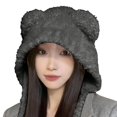 thumbnail image 7 of Beanies Women Plush Crochet Hat With Ear Flaps Fuzzy Winter Beanies Cold Weather Cotton Beanie Dark Gray, 7 of 7