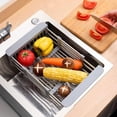 thumbnail image 5 of Colador retráctil de acero inoxidable para fregadero, cesta de drenaje telescópica, estante de cocina, cesta de drenaje, organizador de fregadero para verduras y frutas (L-gris), 5 of 5