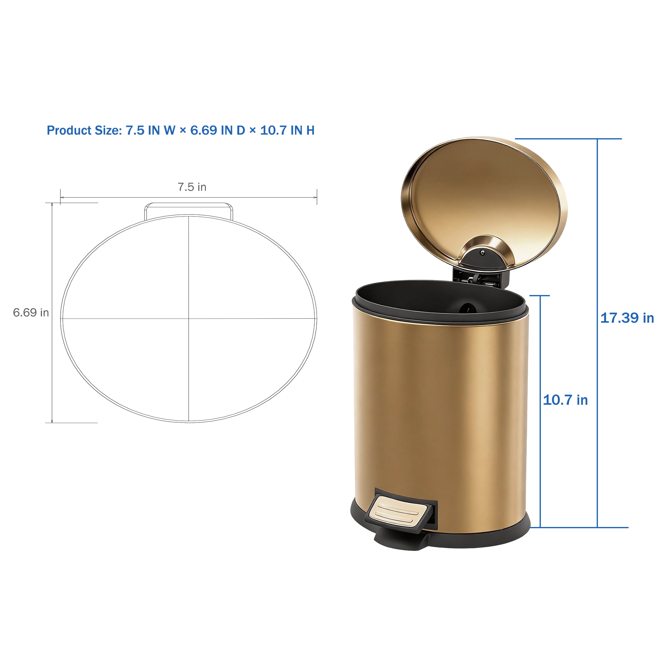 Koomade 2 Pack Bathroom Trash Can, 1.3 Gallon Stainless Steel Step Garbage Bin with Lid, Gold