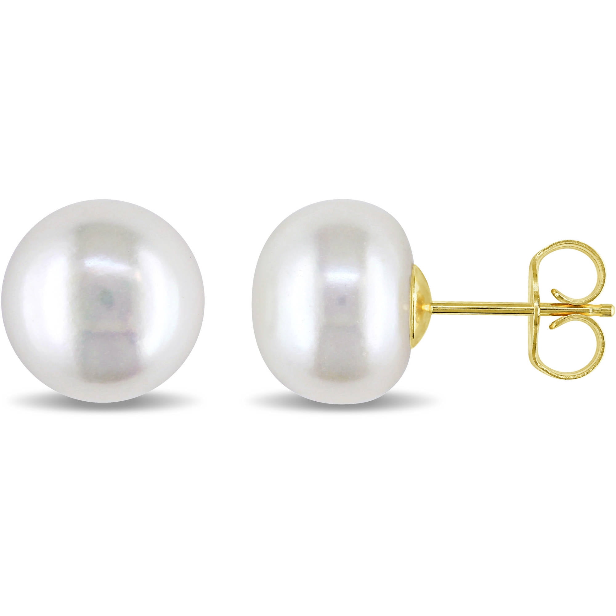 Details about   14K Yellow Gold 11-12MM White Button Cultured Pearl Stud Post Earrings MSRP $78 