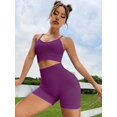 thumbnail image 4 of Women's Workout Sets 2 Piece Criss Cross Back Sport Bra with Yoga Shorts Women Seamless Workout Sets Strappy Sports Bra High Waist Booty Shorts Outfits Deep Purple S, 4 of 7