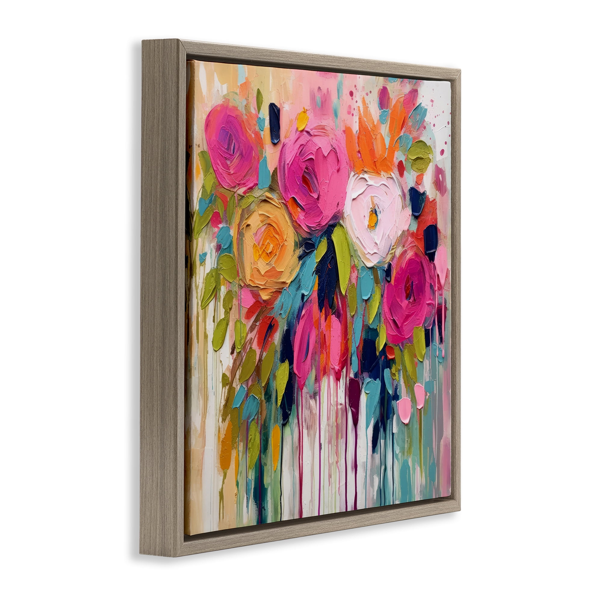 Stupell Industries Urban Paint Bouquet Botanical & Floral Painting Brown Floater Framed Art Print Wall Art, 18 x 18