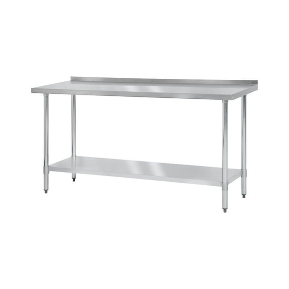 Excellante 24"x48"x35", 430 stainless steel worktable, flat top with 4" backsplash, comes in set
