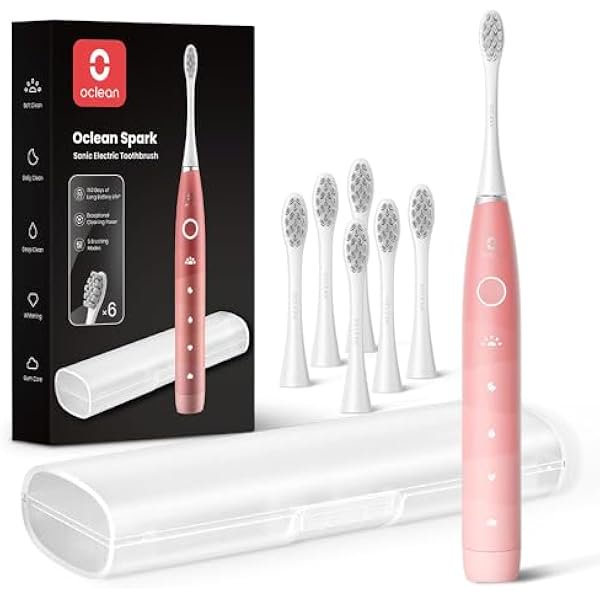 wonima02 Electric Toothbrush for Adults, 150 Days Battery Life Electric Toothbrush, USB Rechargeable Sonic Travel Toothbrush with 6 Brush Heads & Travel Case, 5 Modes and Smart Timer