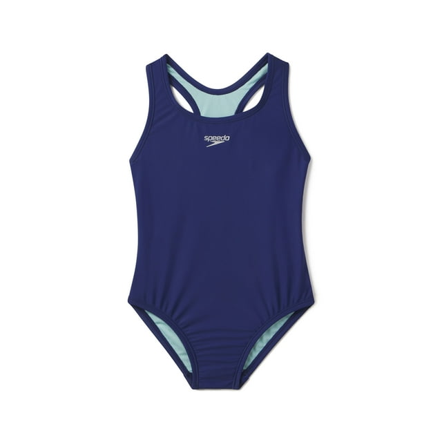 Speedo Girls Solid Racerback One Piece Thick Strap Swimsuit - Blueprint, Size: 6