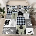 thumbnail image 2 of Manfei Western Farmhouse Cowboy Twin Sheet Sets,Old Barn Door Twin Fitted Sheet,Gray Green White Checkered Flat Sheet For Boy,Ultra Soft Home Decor,3 Pieces, 2 of 7