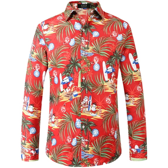 SSLR Mens Christmas Shirts Santa Claus Party Ugly Button Down Long Sleeve Shirts