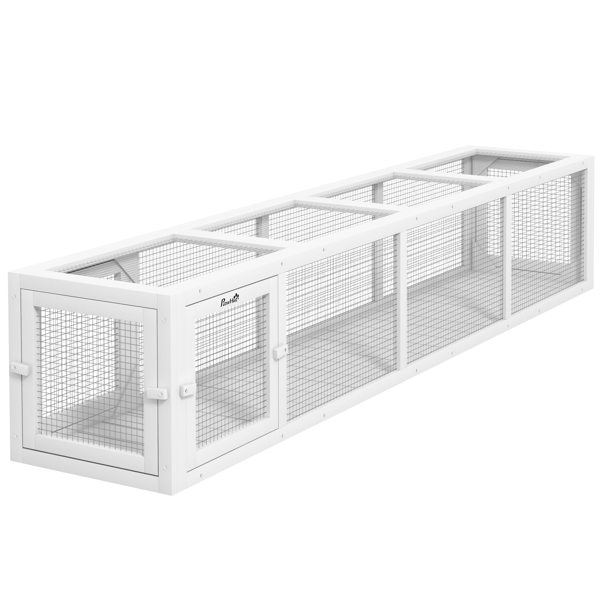 PawHut Wooden Outdoor Cat Tunnel Toy W/ Entrances, Cat Tube, White