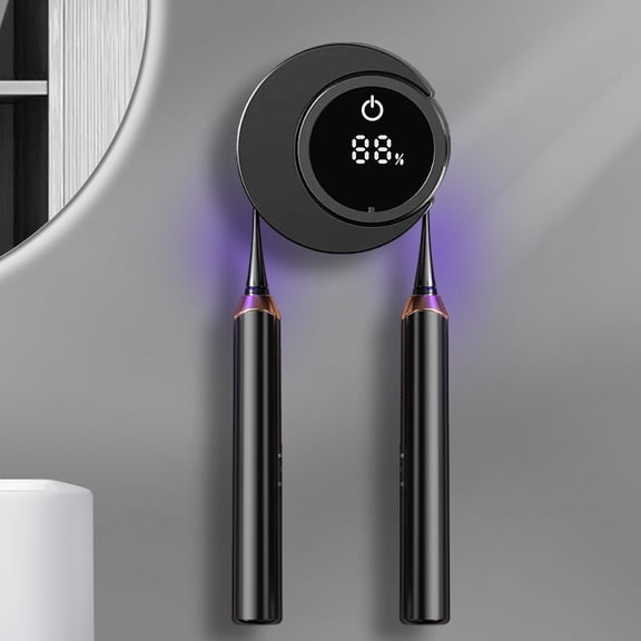 Smart Toothbrush Holder & Cleaner Box – UV Sterilizer Case with 2 Slots for Electric/Manual Toothbrushes, Portable Travel Home Storage, No Drilling Required (Black)