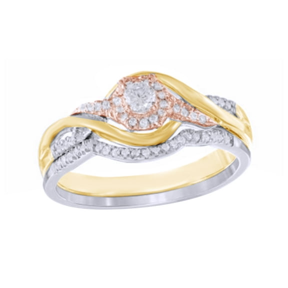 AFFY White Natural Diamond Frame Swirl Bridal Ring Set In Solid Gold (0.25 Cttw)