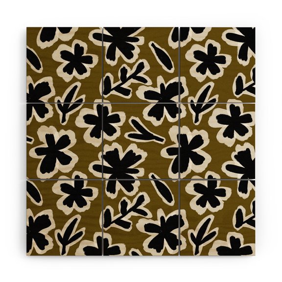 Society6 Alisa Galitsyna Florals on Olive Background 3' x 3' Wood Wall Mural