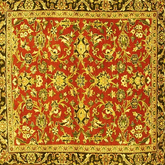 Ahgly Company Machine Washable Indoor Square Persian Yellow Traditional Area Rugs, 7' Square