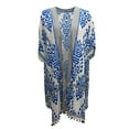 thumbnail image 5 of Long Cardigans for Women Kimono Cover Up Floral Print Boho Beach Casual Elbow Sleeve Open Front Long Blouses Loose Fit Cardigan for Women Blue One Size, 5 of 5